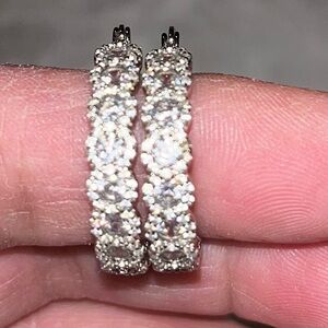 Sterling silver 1 inch dangle inside/outside simulated diamond earrings
